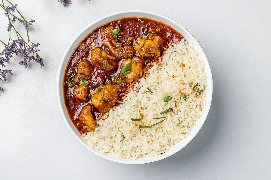 Mushroom Manchurian With Herbed Rice Bowl