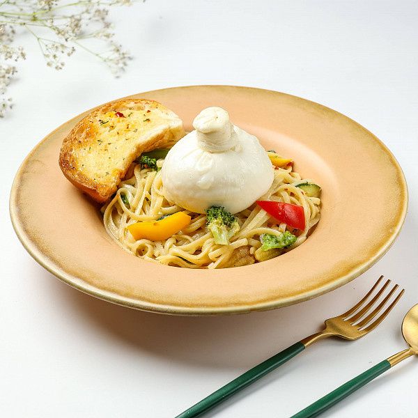Lemon Basil Linguine With Burrata & Parmesan Crumbs