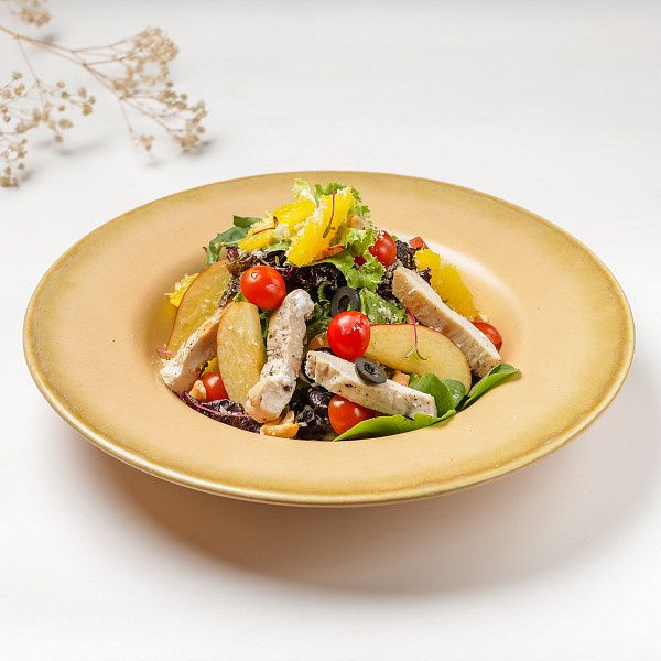 Grilled Chicken, Red Apple, Orange And Nuts Salad