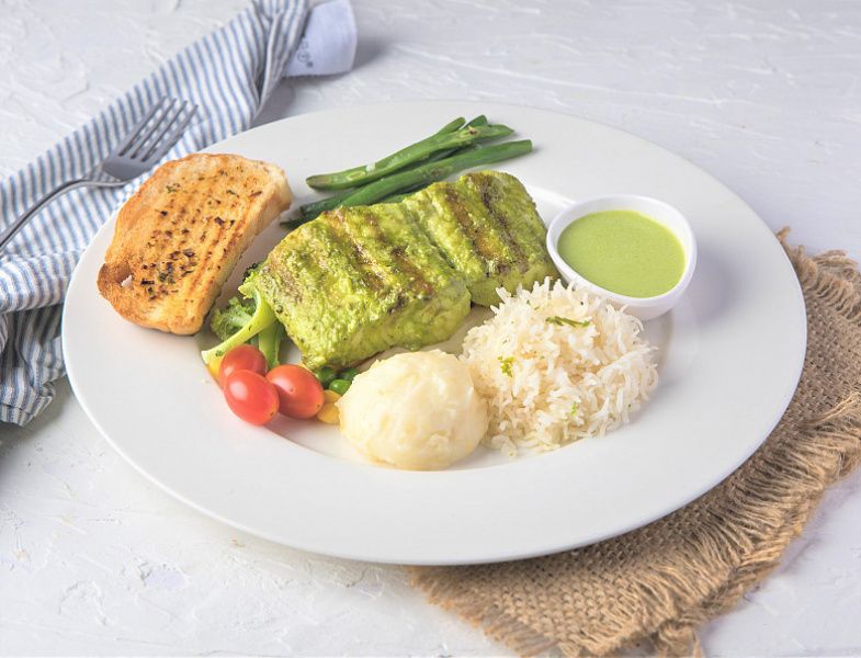 Fish Steak In Mustard Sauce With Greens