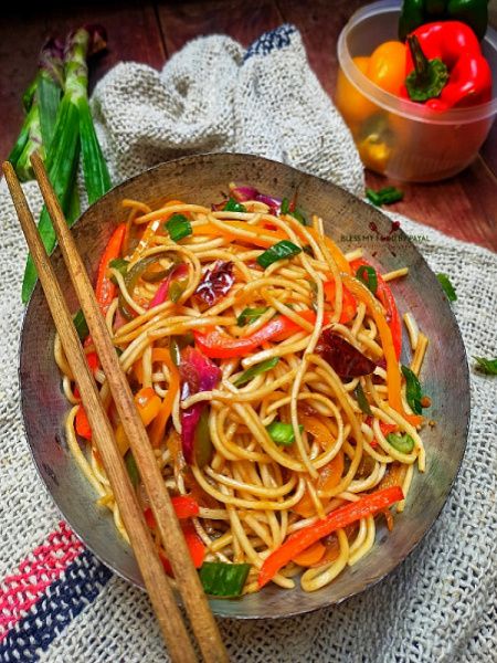 Chilly Garlic Noodles With Stir Fried Veggies