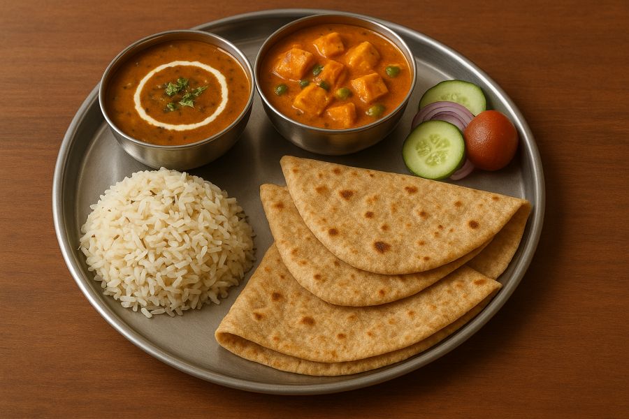 Dal Makhni+Mix Veg.+Rice+2 Roti+Gulab Jamun (1 Pc)+Salad