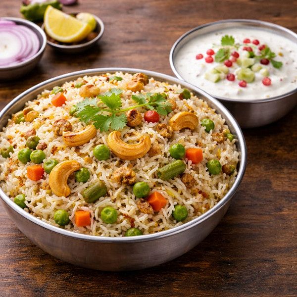 Veg Rice Pulav With Curd [500 Ml]
