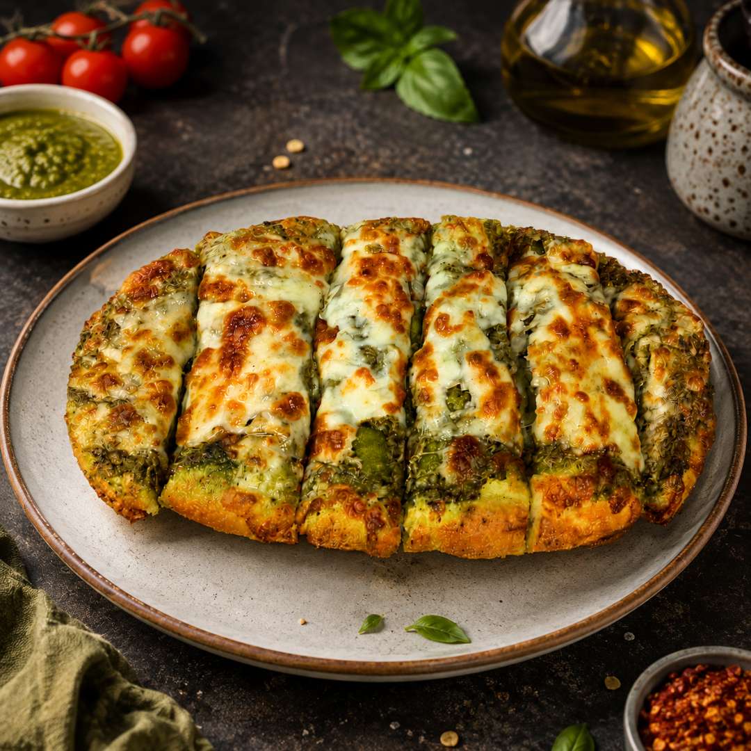 Green Chilli Pesto Garlic Bread