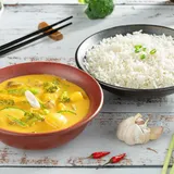 Teppanyaki Vegetable Curry, Baby Potatoes With Steamed Rice.