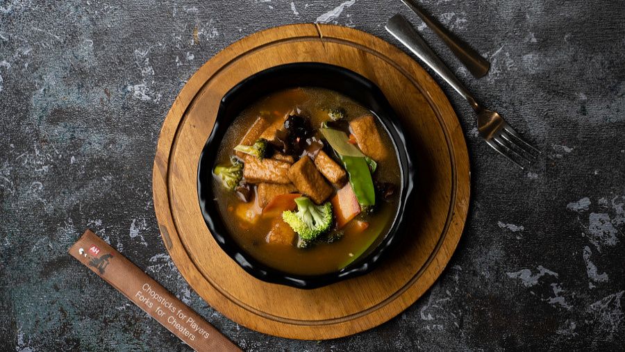 Silken Tofu Claypot, Asian Greens