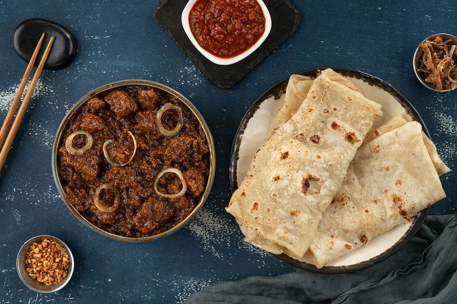 Slow-Cooked Malaysian Lamb Curry, Roti Canai