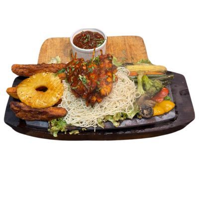 Veg Sizzler With Noodles Tomato Basil Sauce