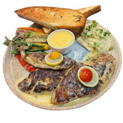 Basa Fish Steak Sizzler With Noodles Black Pepper & Mushroom Sauce