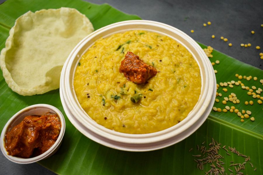Andhra Ghee Dal Rice Bowl With Avakaya (Mango Pickle)