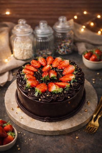 Fresh Strawberry Chocolate Cake