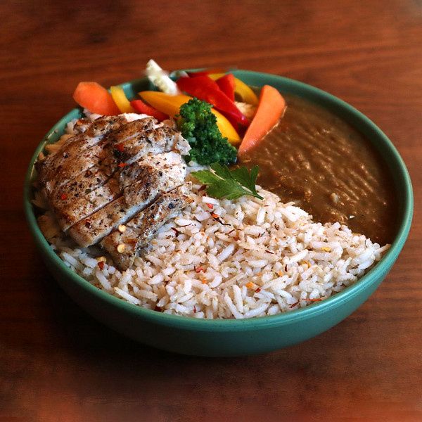 Grilled Chicken Breast With Brown Rice Healthy Meal [Oil Free]