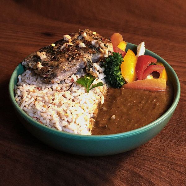 Grilled Fish With Brown Rice Healthy Meal [Oil Free]