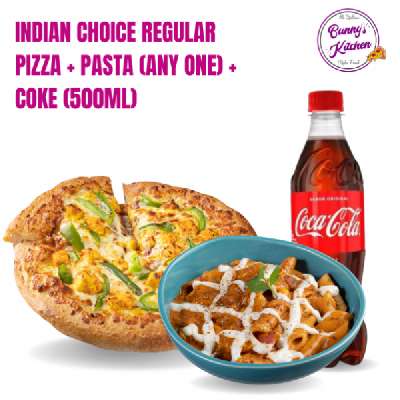 Indian Choice Regular Pizza + Pasta (Any One) + Coke 500 Ml