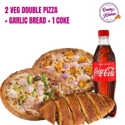 2 Veg Double Pizza + Garlic Bread + 1 Coke