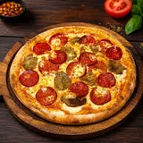 Meat Lover's: Chicken Pepperoni, Pork Pepperoni And Chicken Meatball.