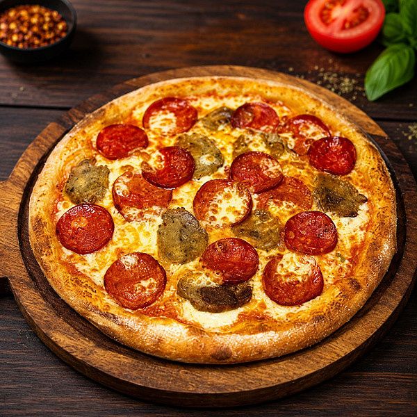 Meat Lover's: Chicken Pepperoni, Pork Pepperoni And Chicken Meatball.