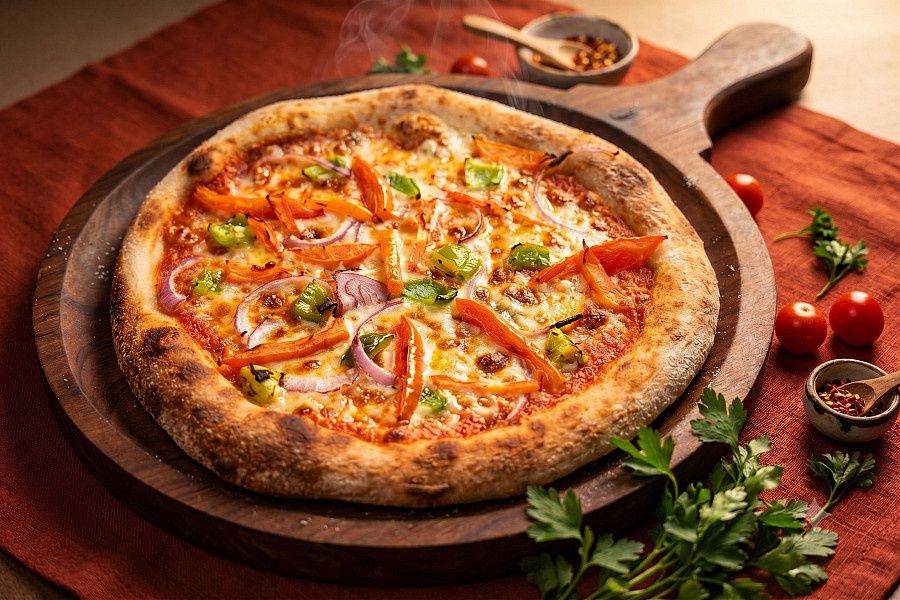 Garden Of Eden Pizza (18 Inch - Largest In Durgapur)Green Bell Pepper, Onion And Tomato.