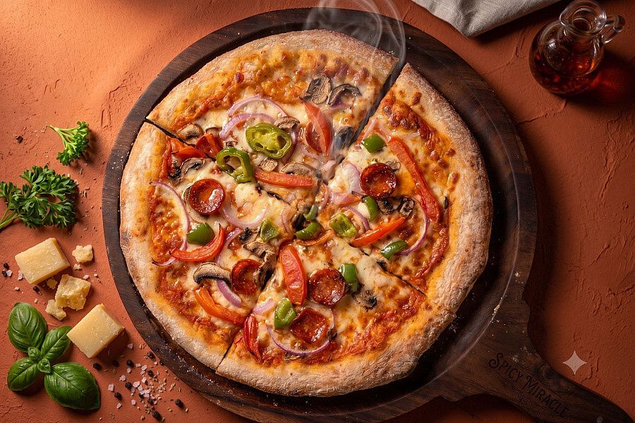 Spicy Miracle: Jalapeno, Olive, Onion, Mushroom And Tomato.