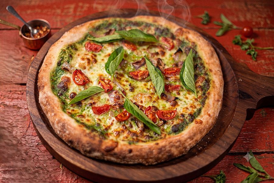 Pesto Veg: Homemade Basil Pesto Sauce With Onion And Tomato.
