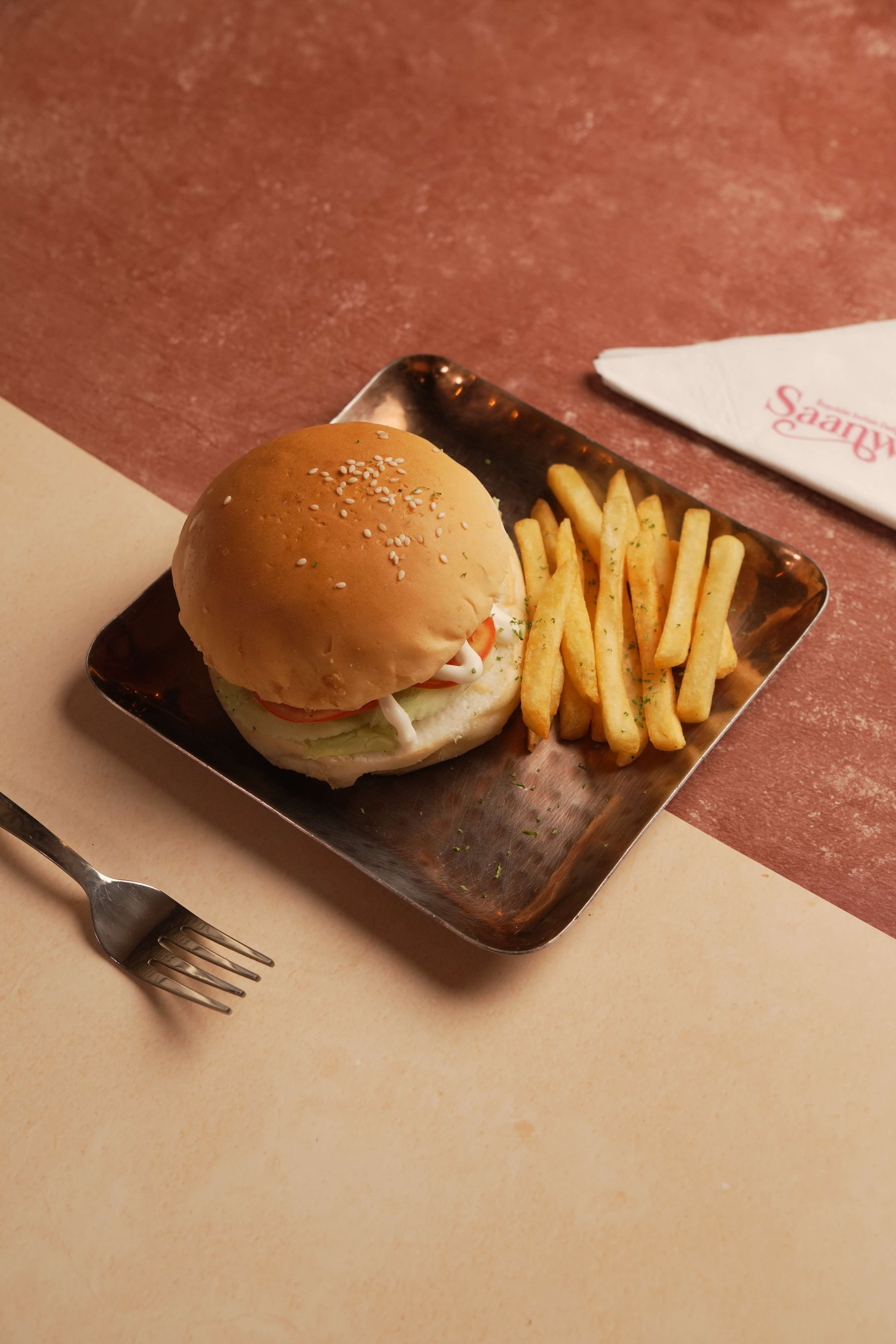 Aloo Tikki Burger with Fries