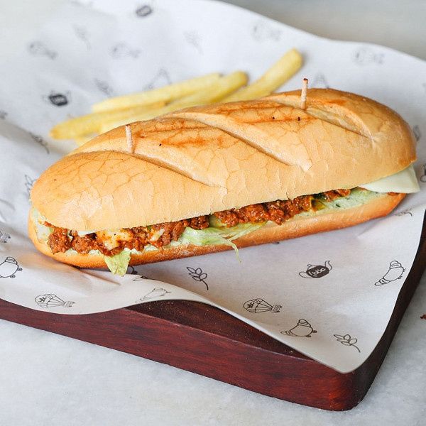 Spicy Mutton And Cheese Baguette