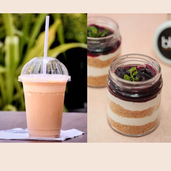 Espresso Frappe And Chilled Blueberry Cheesecake