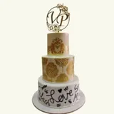 Golden Love theme anniversary cake