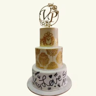 Golden Love theme anniversary cake