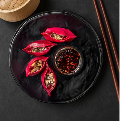 Triple Mushroom Dimsums - Beetroot Skin ( 8 Pieces)