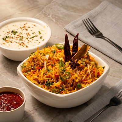 VEG BIRYANI WITH RAITA 