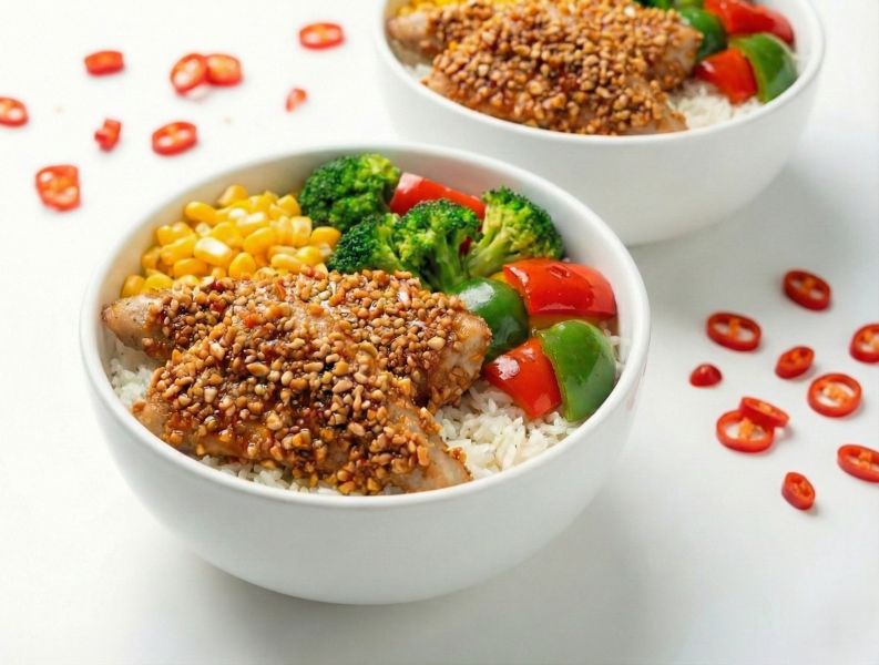 Peanut Coated Fish Rice Bowl