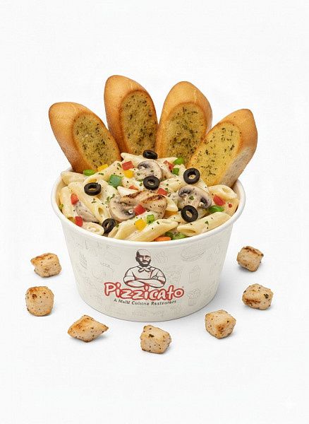 Chicken Pasta White Sauce + Garlic Bread
