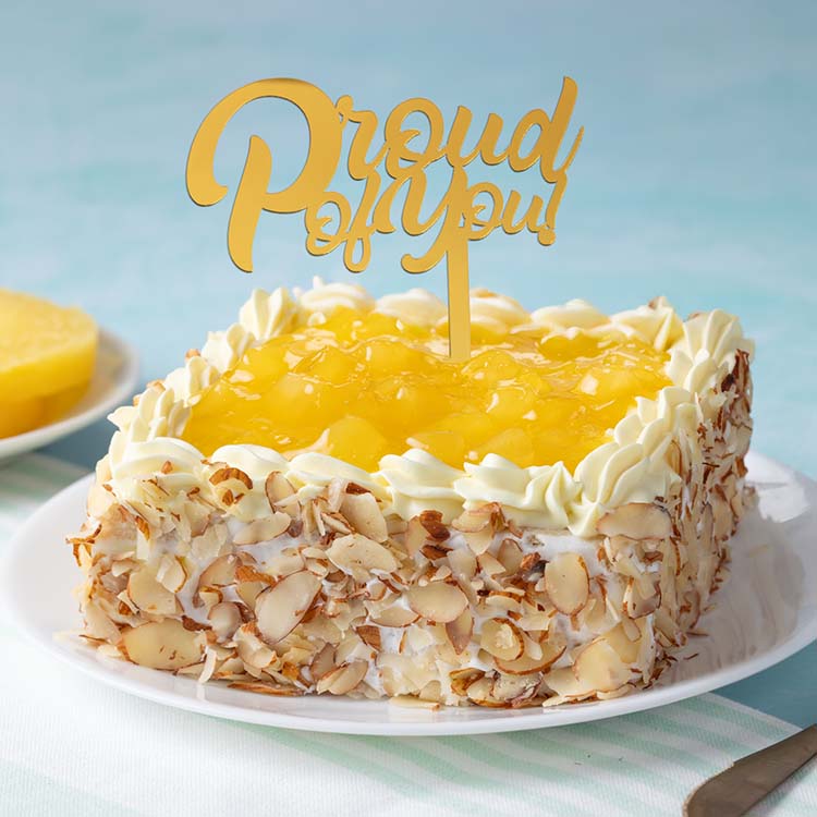 Special Eggless Fresh Cream Pineapple Cake [500g] with 'Proud of you' Topper