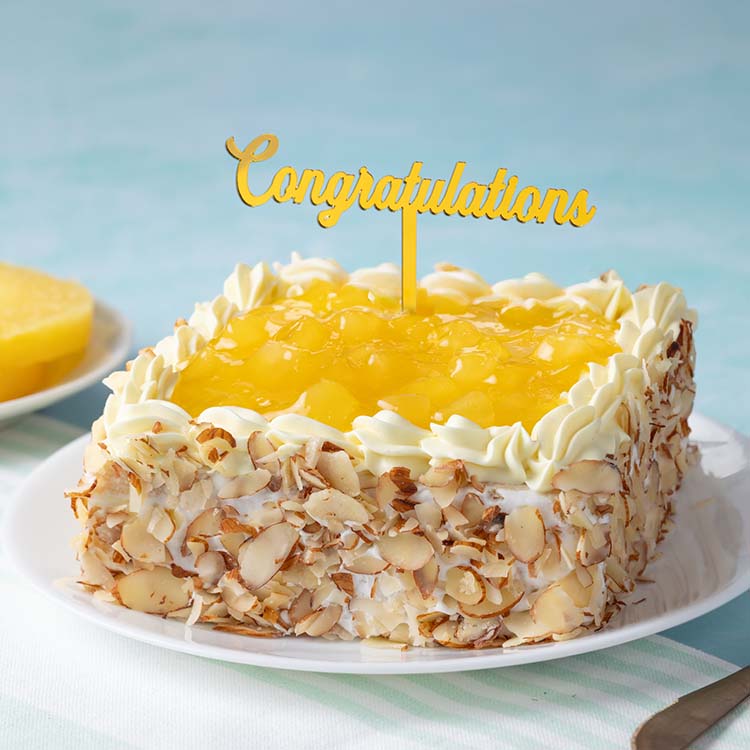 Special Eggless Fresh Cream Pineapple Cake [500g] with 'Congratulations' Topper