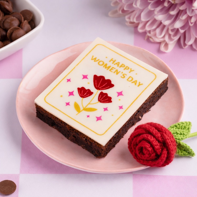 Womens Day Special Brownie with Crochet Rose