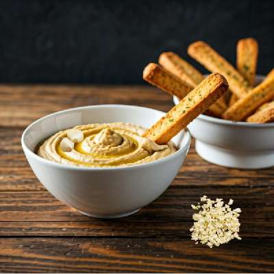 Garlic Hummus (100g) With Garlic Toast Sticks